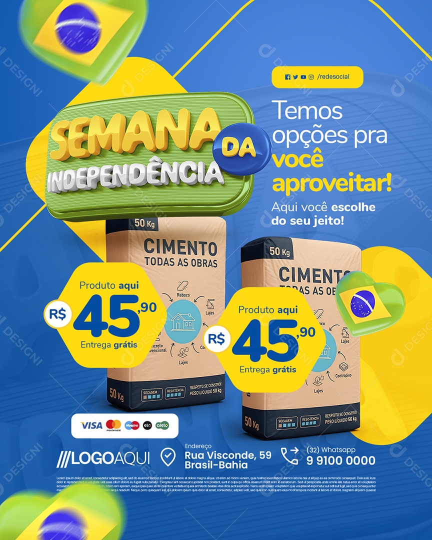 Semana da Independência Material de Construção Cimento Social Media PSD Editável