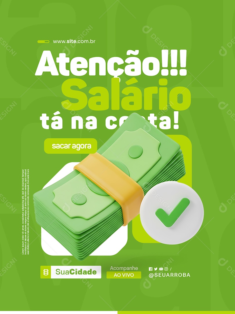 Prefeitura Atenção Salário Tá na Conta Sacar Agora Social Media PSD Editável