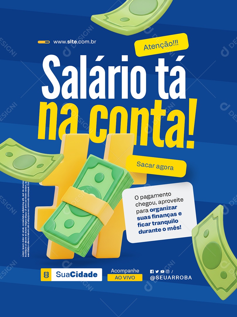 Prefeitura Salário Tà na Conta Sacar Agora Social Media PSD Editável
