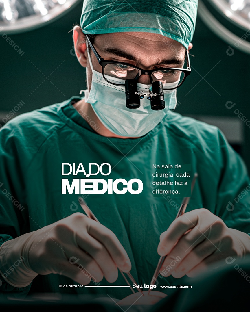 Post Dia do Médico Na Sala de Cirurgia Social Media PSD Editável