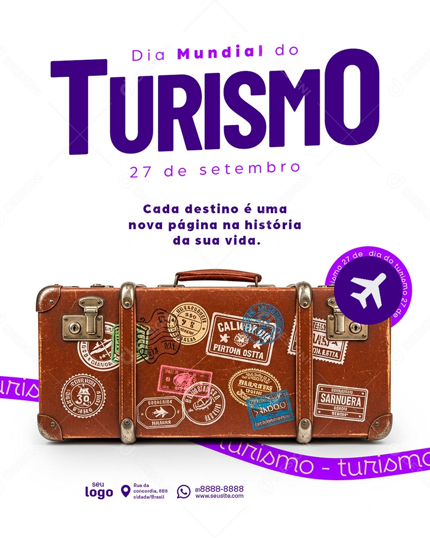Post Dia do Turismo Cada Destino é Uma Nova Página Social Media PSD Editável