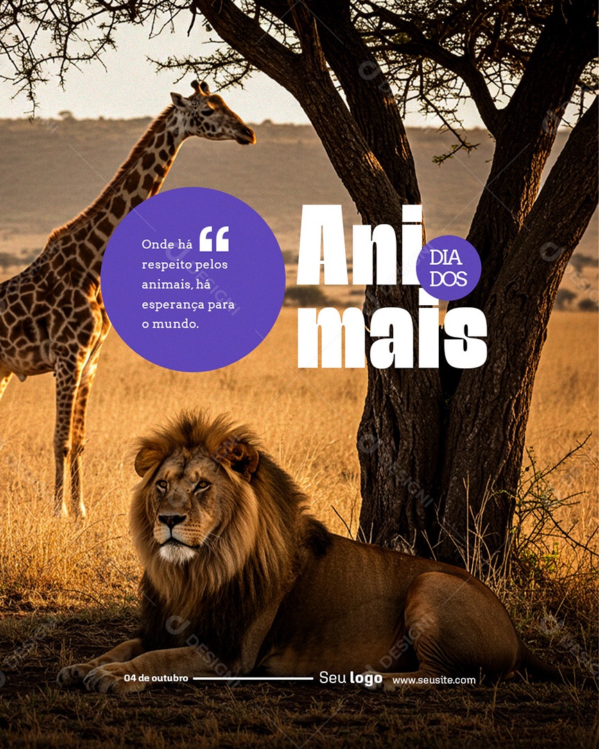 Post Dia dos Animais Onde há Respeito pelos Animais Social Media PSD Editável