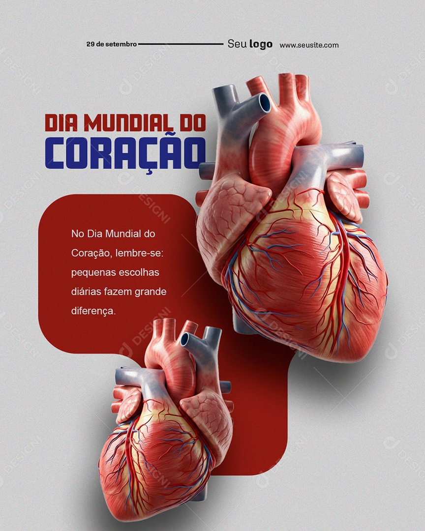 Post Dia Mundial do Coração Pequenas Escolhas Diárias Fazem Grande Difrença Social Media PSD Editável