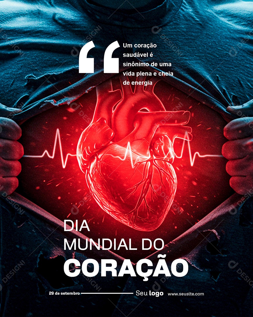 Post Dia Mundial do Coração Um Coração Saudável é Sinônimo de uma Vida Plena Social Media PSD Editável