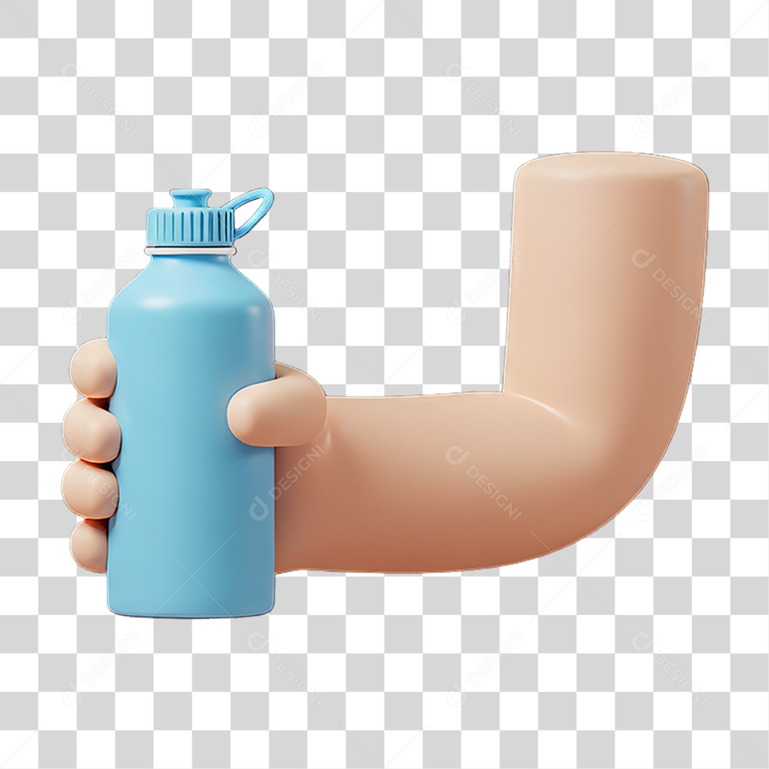 Elemento 3D Mão Segurando Garrafa de Água PNG Transparente