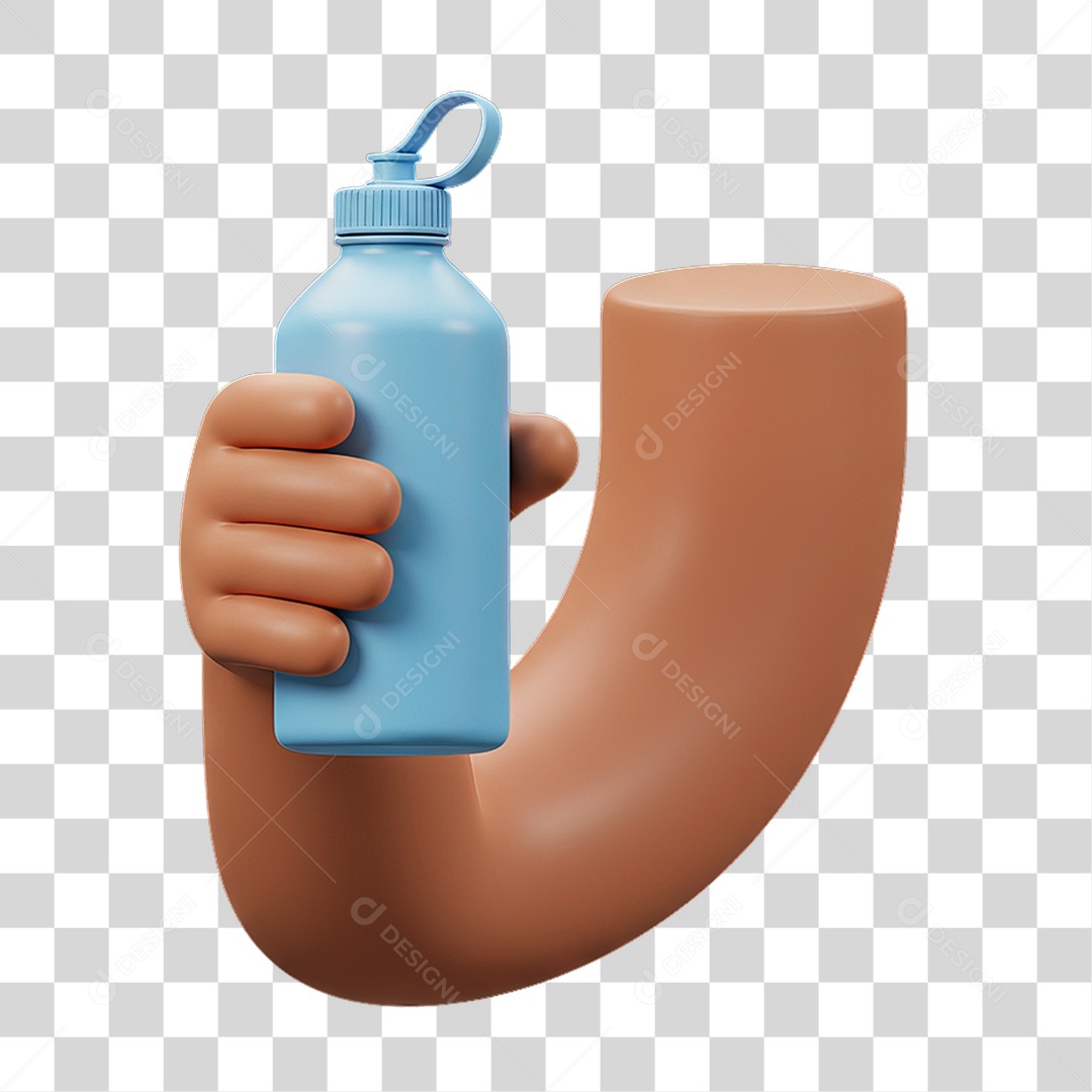 Elemento 3D Mão Segurando Garrafa de Água PNG Transparente