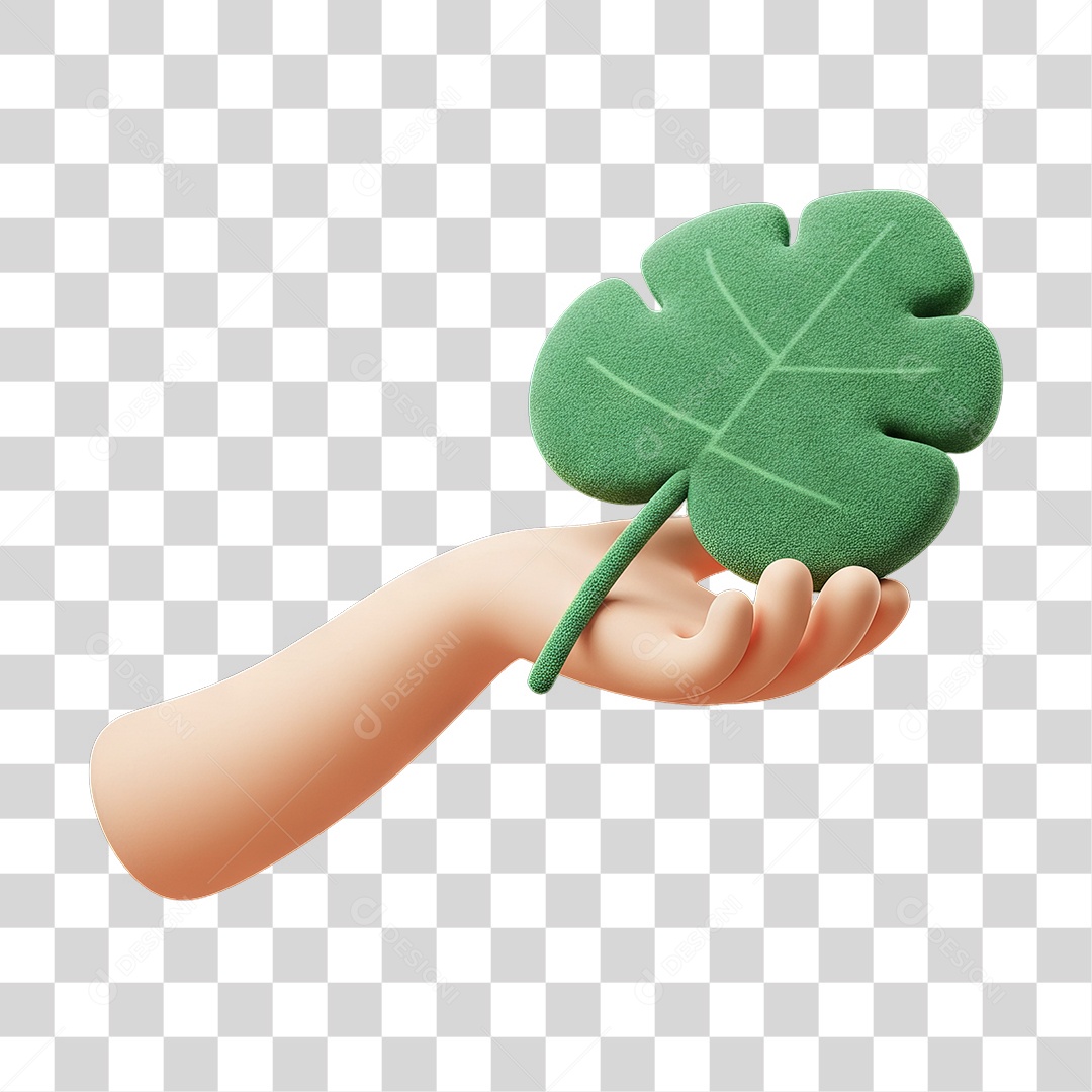 Elemento 3D Mão Segurando Folha PNG Transparente