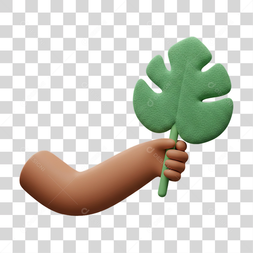 Elemento 3D Mão Segurando Folha PNG Transparente