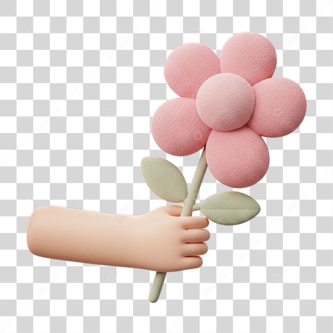 Elemento 3D Mão Segurando Flor PNG Transparente