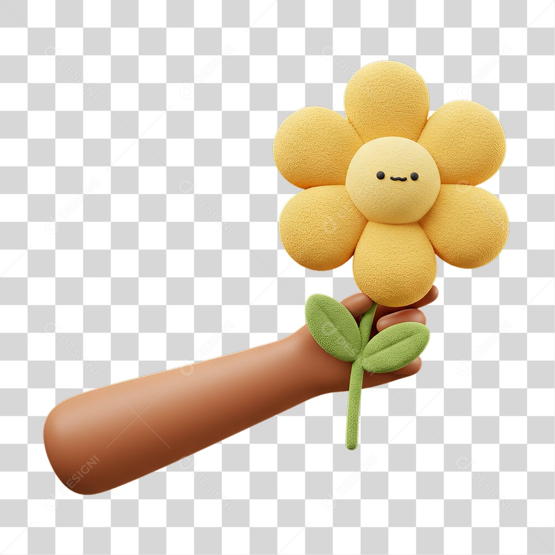 Elemento 3D Mão Segurando Flor PNG Transparente