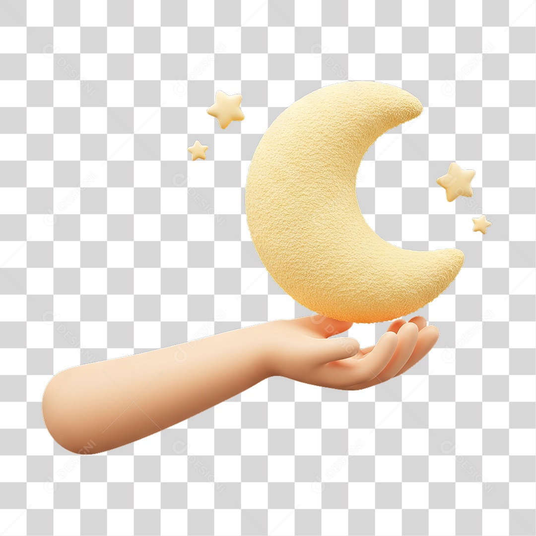 Elemento 3D Mão Segurando Lua PNG Transparente