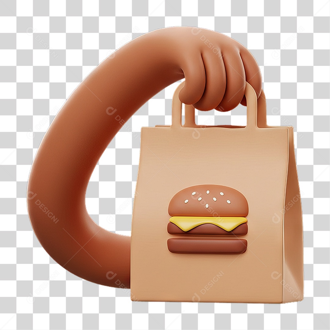Elemento 3D Mão Segurando Sacola de Lanches PNG Transparente