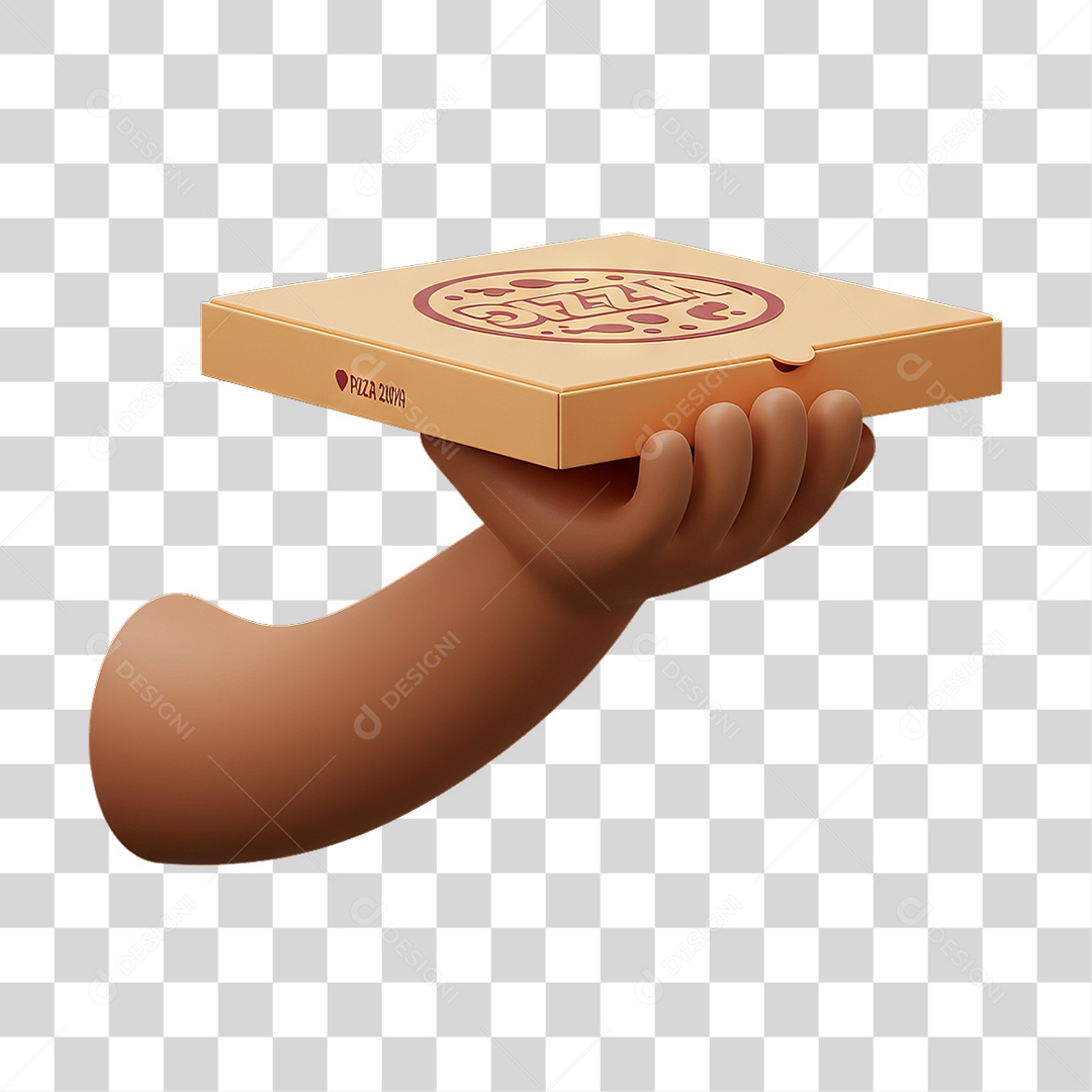 Elemento 3D Mão Segurando Caixa de Pizza PNG Transparente