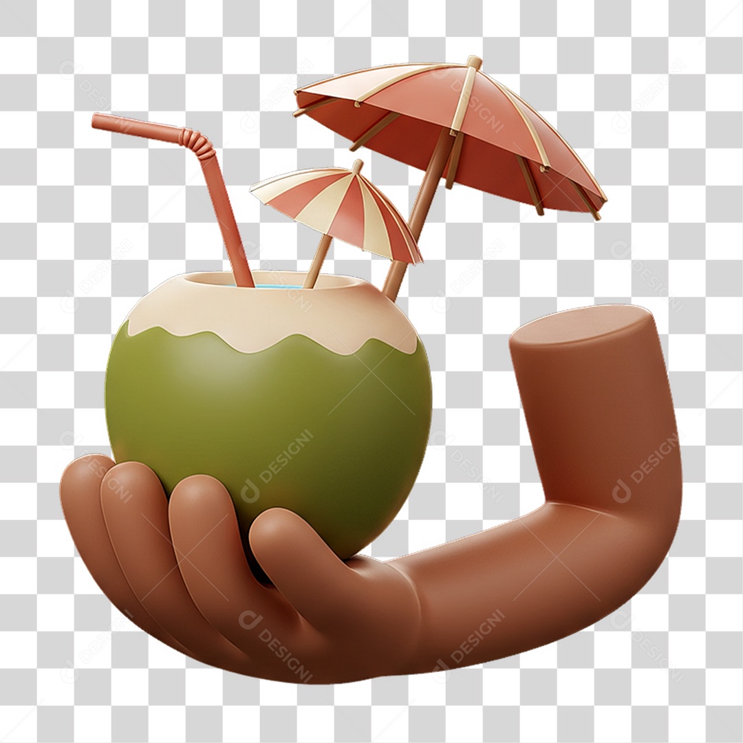 Elemento 3D Mão Segurando Coco PNG Transparente
