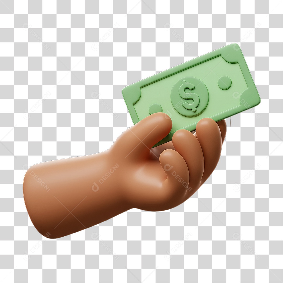 Elemento 3D Mão Segurando Nota de Dinheiro PNG Transparente