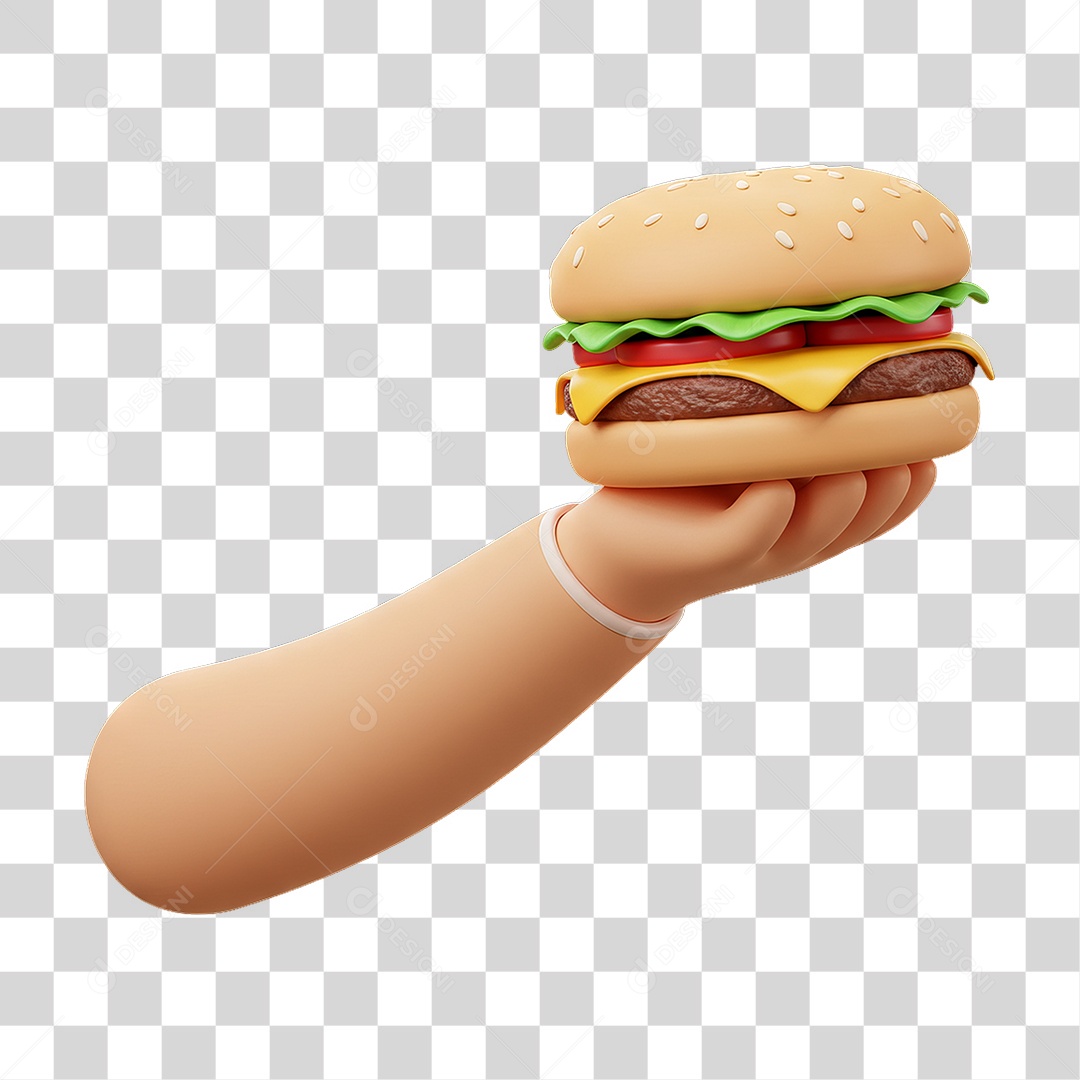 Elemento 3D Mão Segurando Lanche PNG Transparente