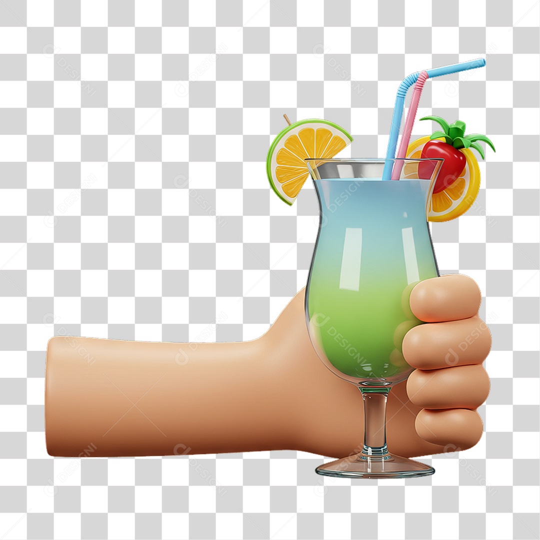 Elemento 3D Mão Segurando Copo de Bebida PNG Transparente