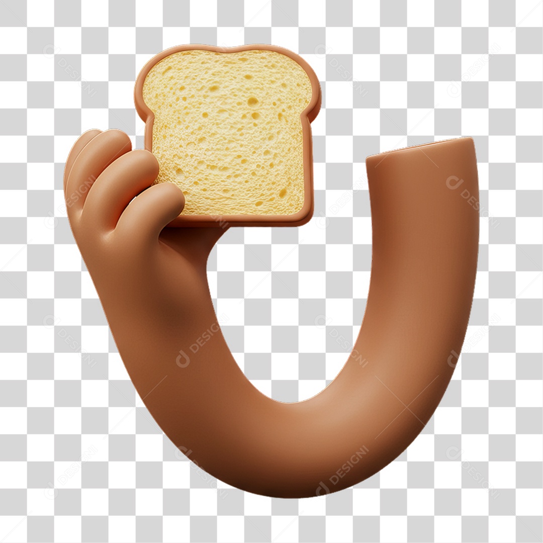 Elemento 3D Mão Segurando Fatia de Pão PNG Transparente