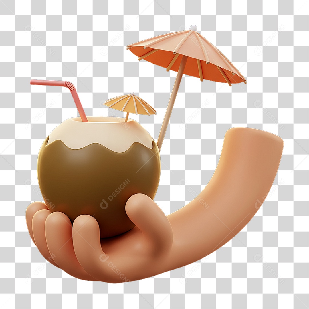 Elemento 3D Mão Segurando Coco PNG Transparente