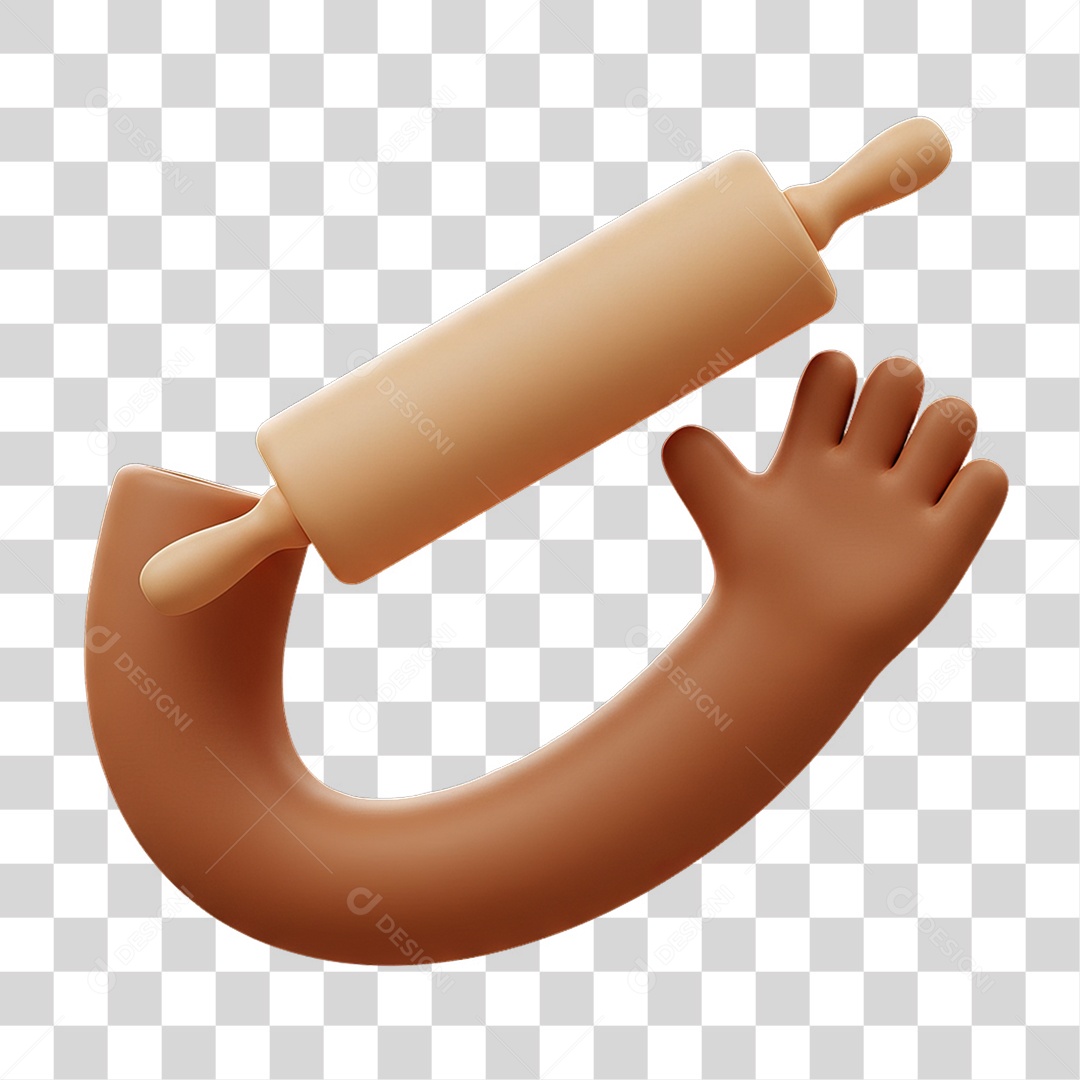 Elemento 3D Mão Segurando Rolo de Massas PNG Transparente
