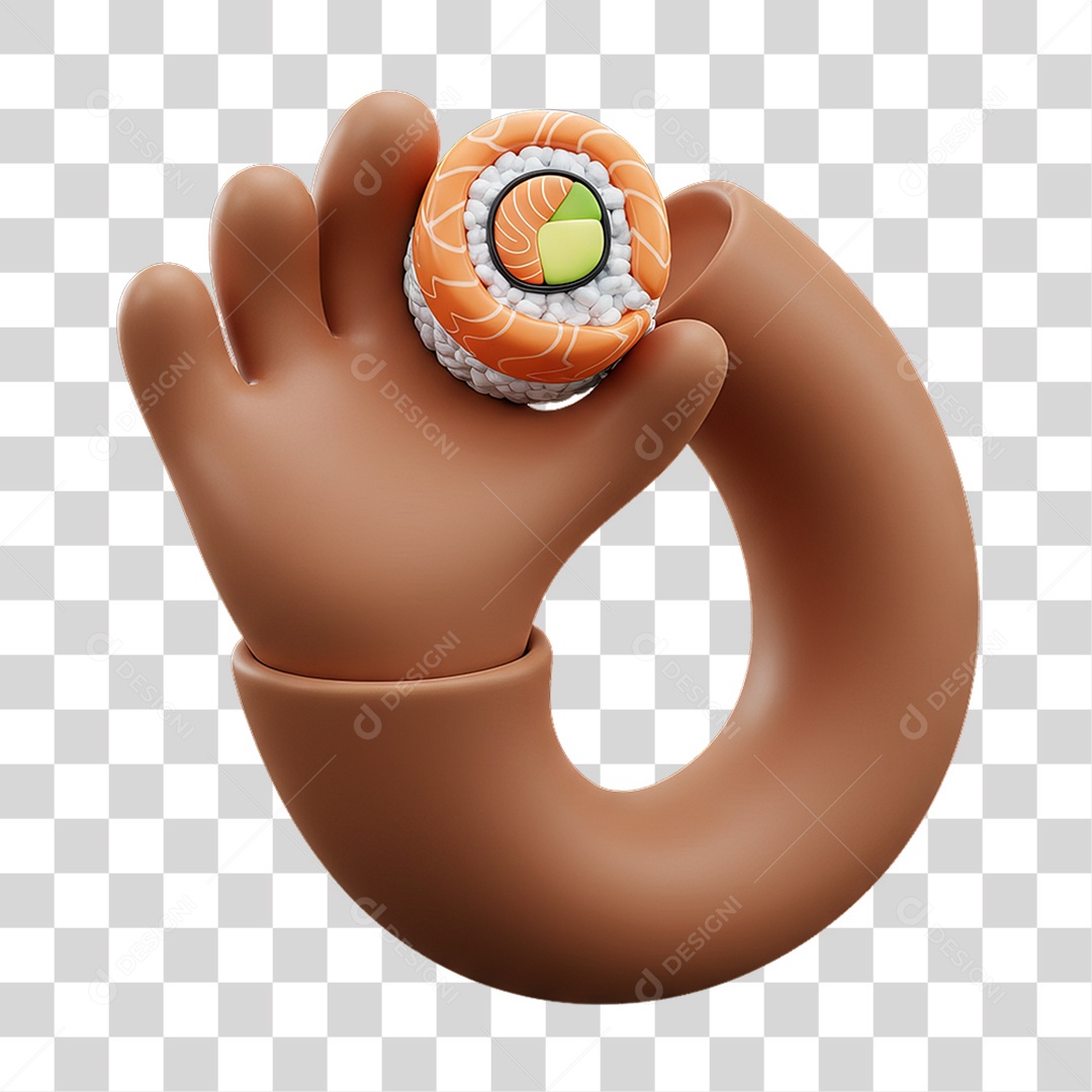 Elemento 3D Mão Segurando Sushi PNG Transparente