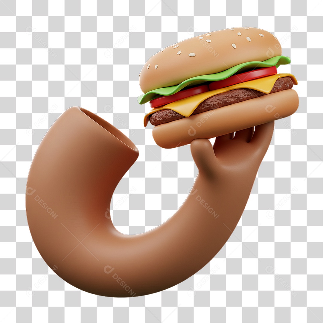 Elemento 3D Mão Segurando Hambúrguer PNG Transparente