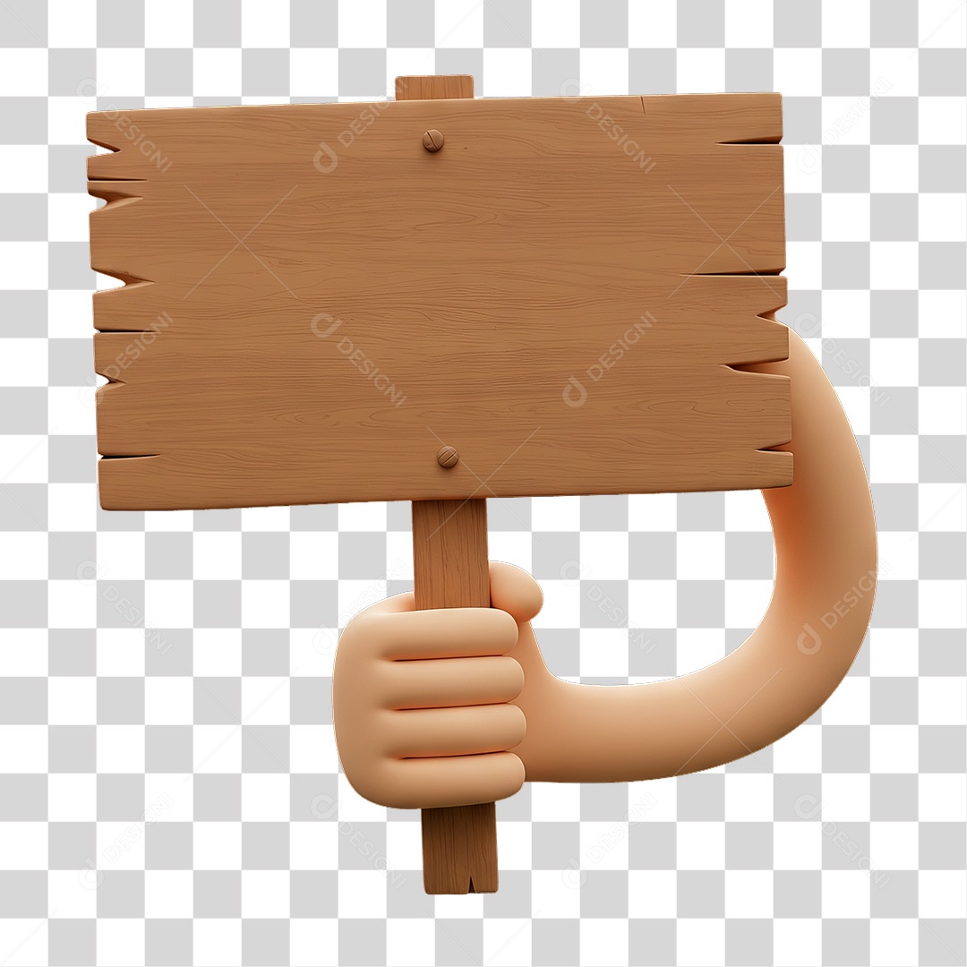 Elemento 3D Mão Segurando Placa de Madeira PNG Transparente