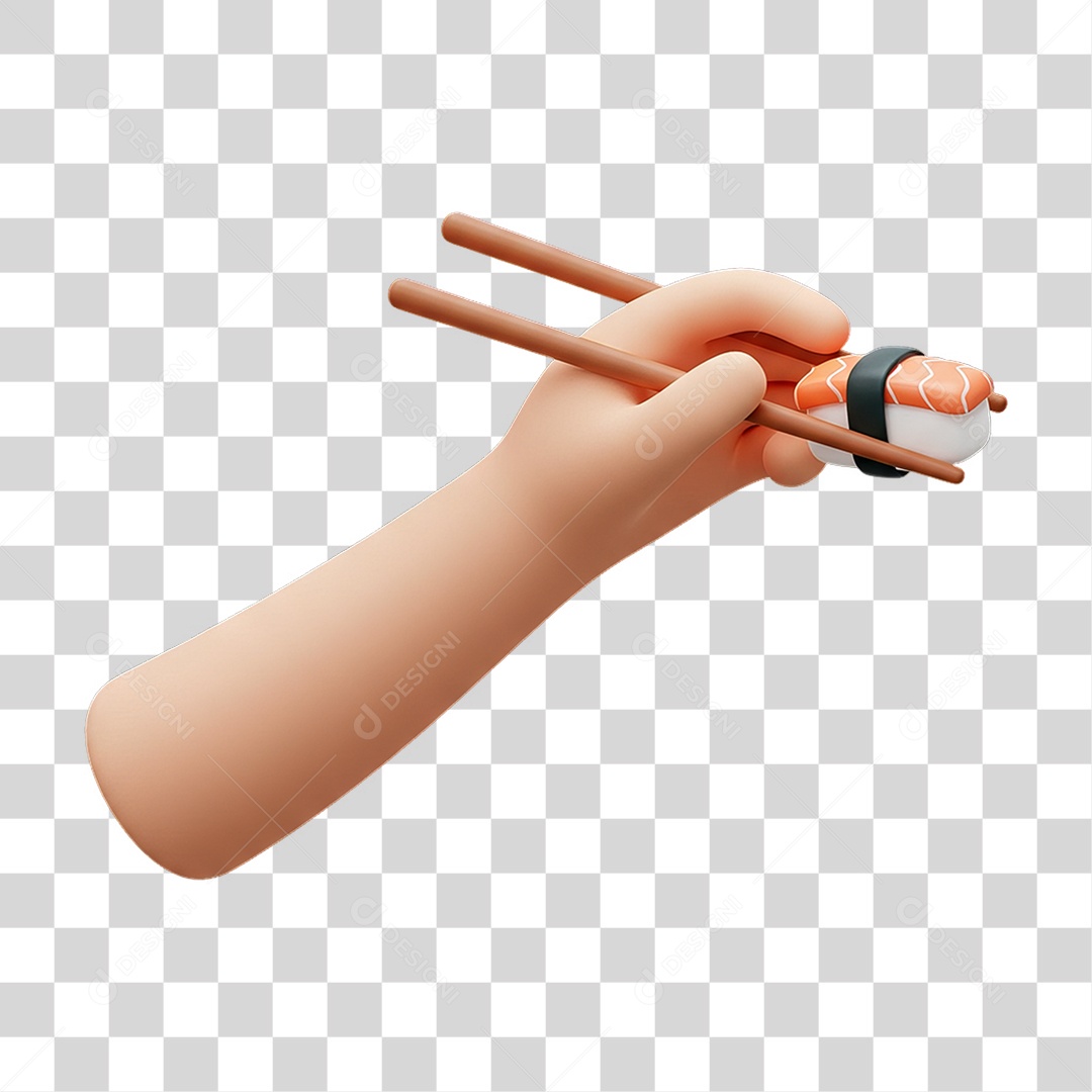 Elemento 3D Mão Segurando Palitos de Sushi PNG Transparente