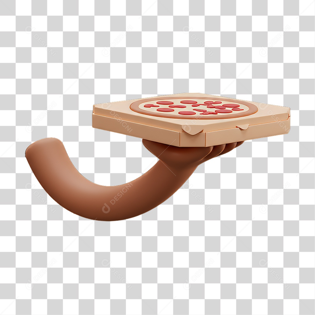 Elemento 3D Mão Segurando Caixa de Pizza PNG Transparente
