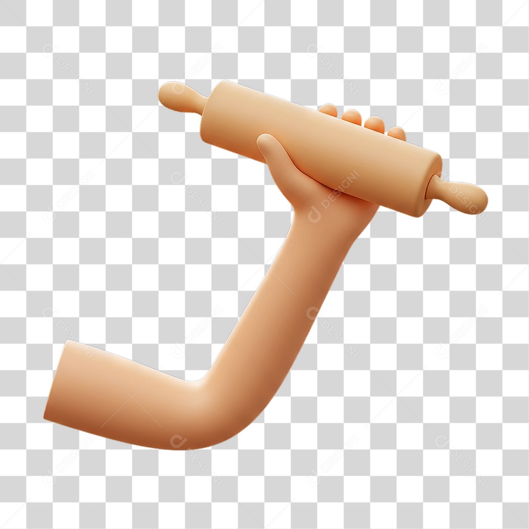Elemento 3D Mão Segurando Rolo de Massas PNG Transparente
