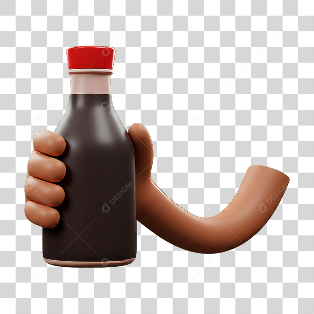 Elemento 3D Mão Segurando Garrafa de Vidro PNG Transparente