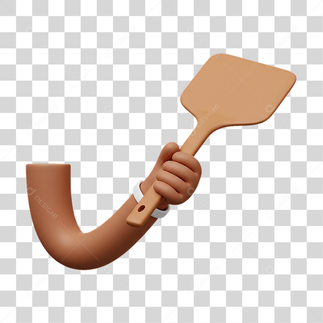 Elemento 3D Mão Segurando Espátula de Madeira PNG Transparente