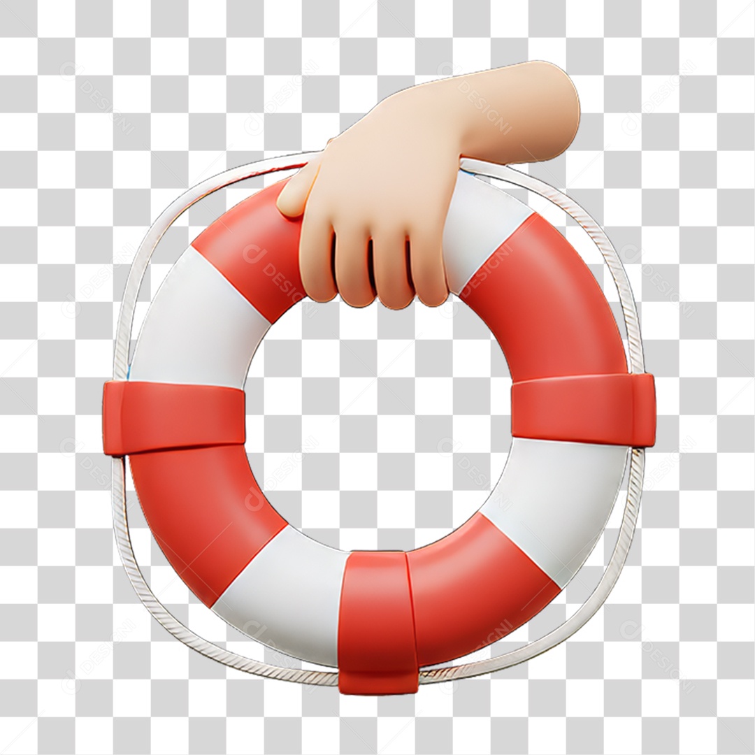 Elemento 3D Mão Segurando Boia Salva Vidas PNG Transparente