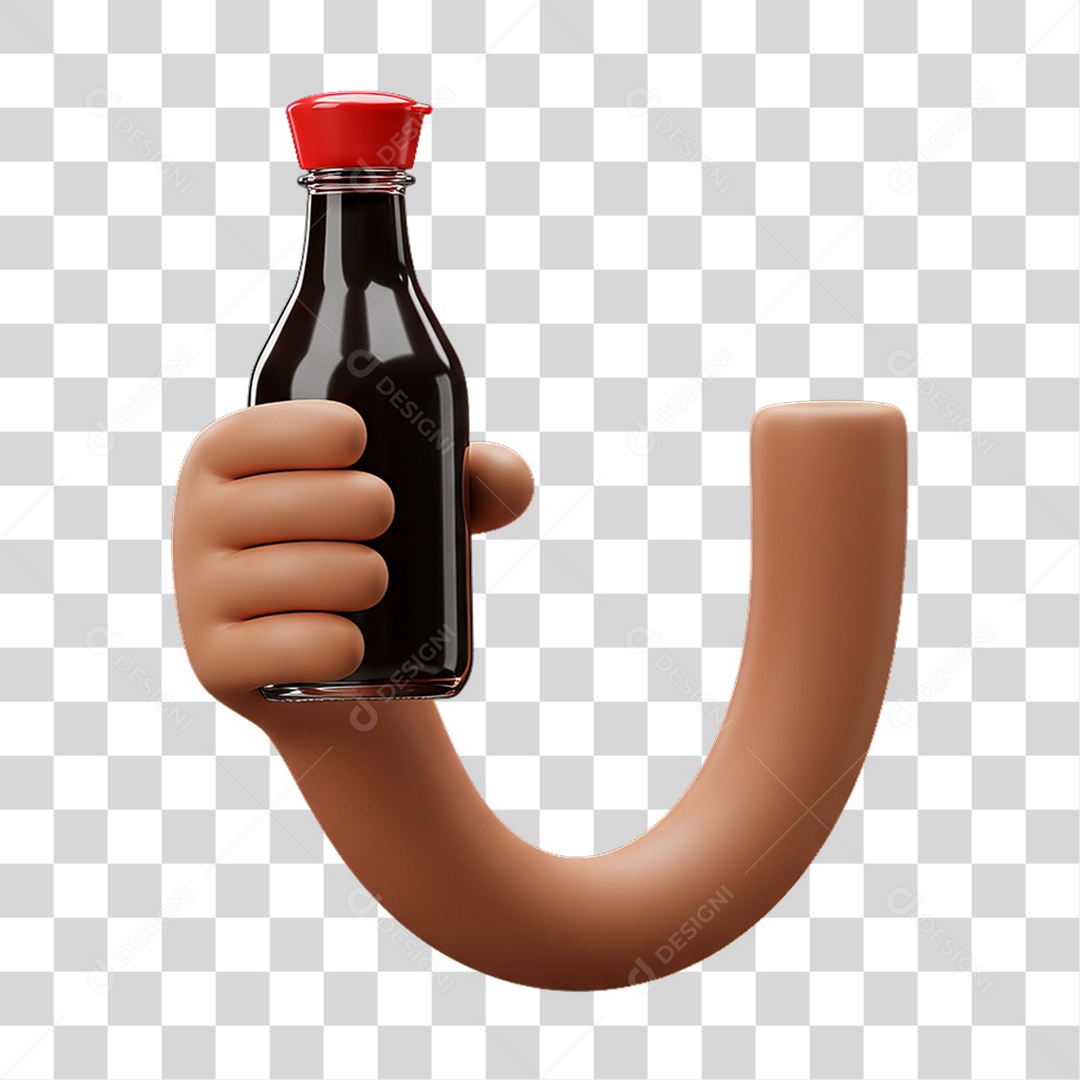 Elemento 3D Mão Segurando Garrafa de Vidro PNG Transparente