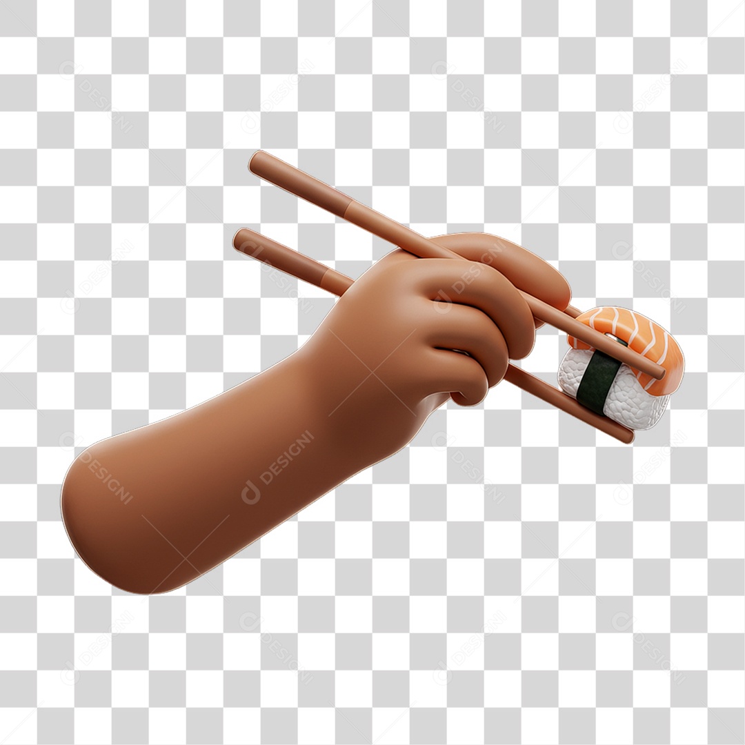 Elemento 3D Mão Segurando Palitos de Sushi PNG Transparente