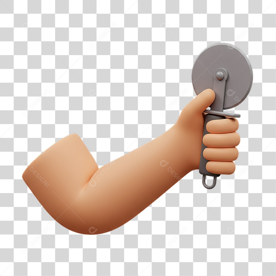 Elemento 3D Mão Segurando Cortador de Pizza PNG Transparente