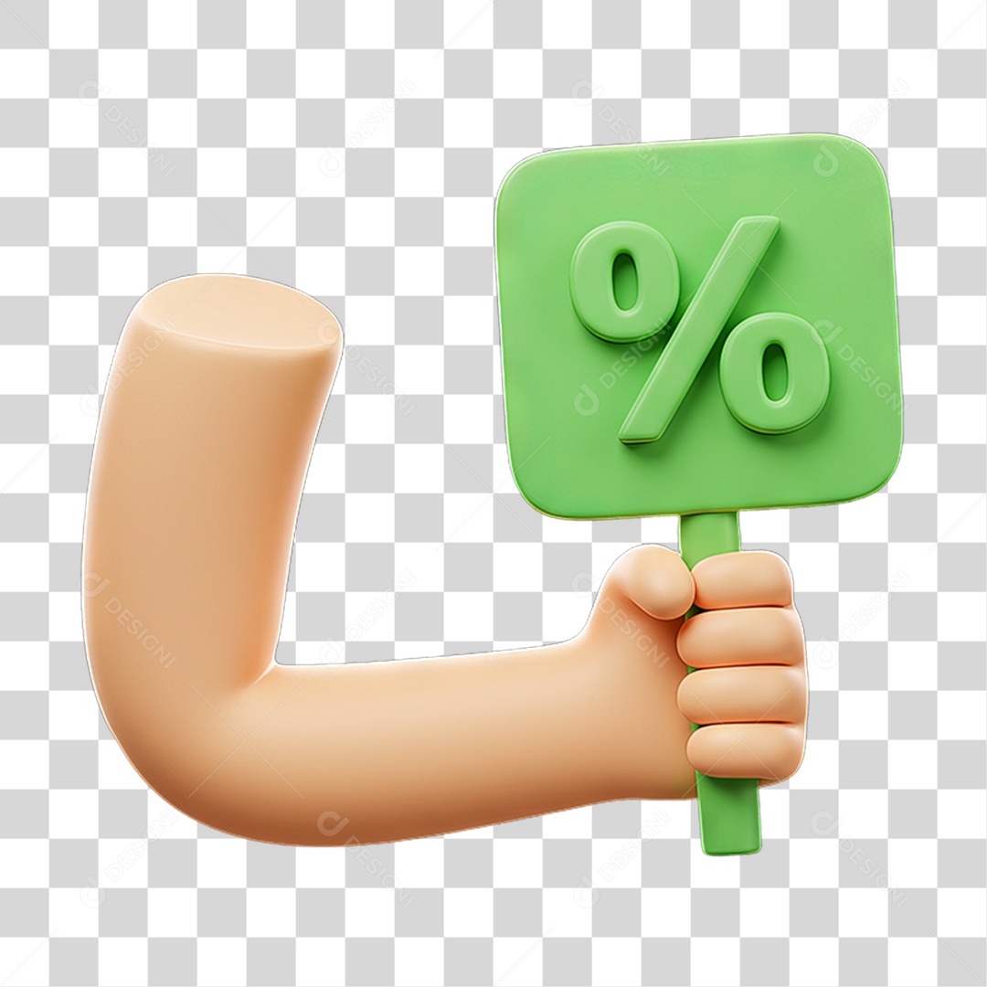 Elemento 3D Mão Segurando Placa de Porcentagem PNG Transparente