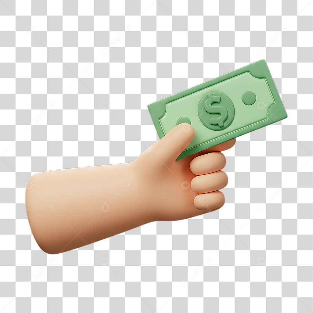 Elemento 3D Mão Segurando Nota de Dinheiro PNG Transparente