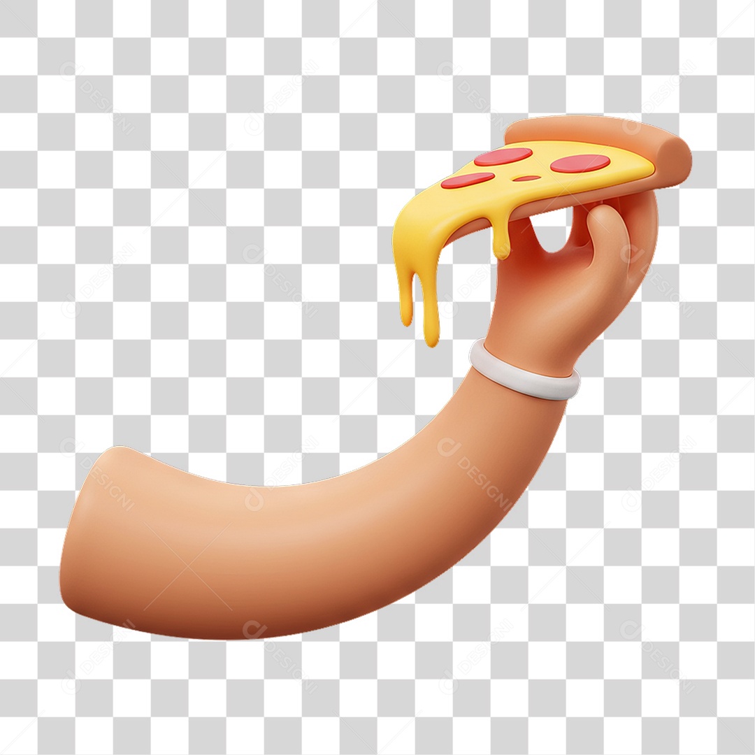 Elemento 3D Mão Segurando Fatia de Pizza PNG Transparente