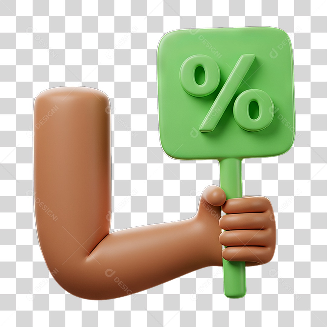 Elemento 3D Mão Segurando Placa de Porcentagem PNG Transparente