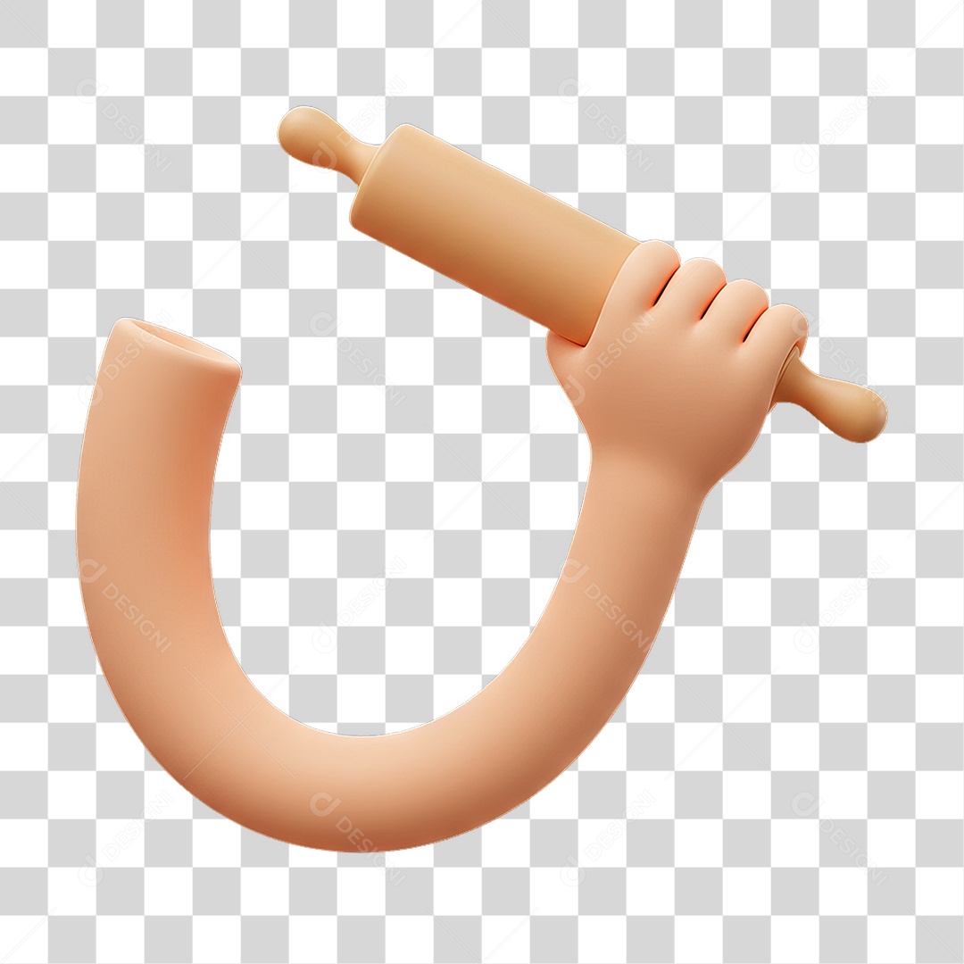 Elemento 3D Mão Segurando Rolo de Massas PNG Transparente