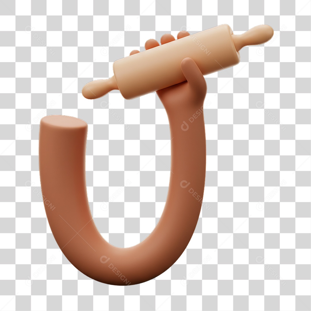 Elemento 3D Mão Segurando Rolo de Massas PNG Transparente