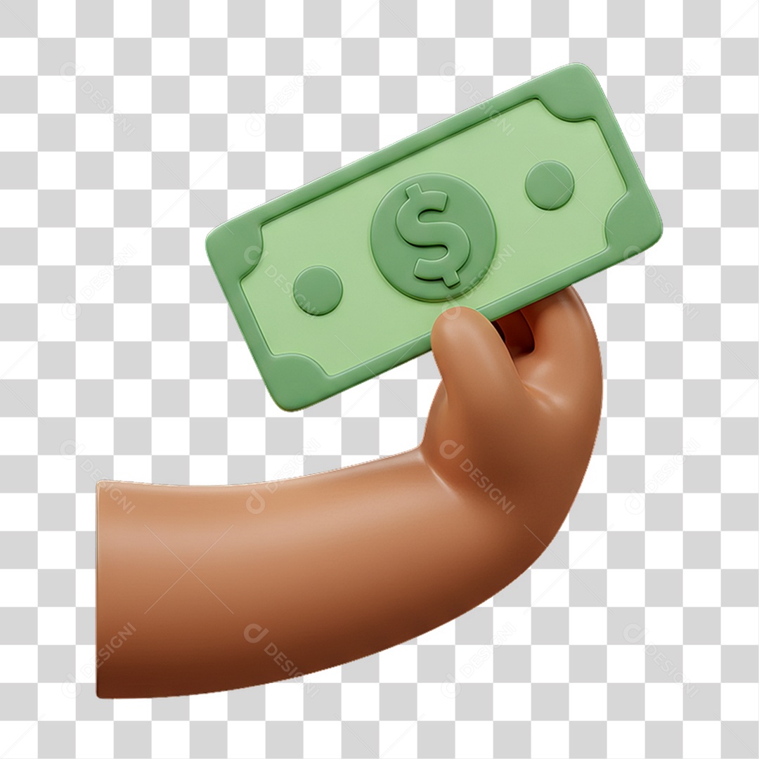 Elemento 3D Mão Segurando Nota de Dinheiro PNG Transparente