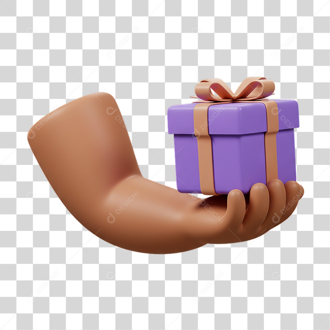Elemento 3D Mão Segurando Caixa de Presente PNG Transparente