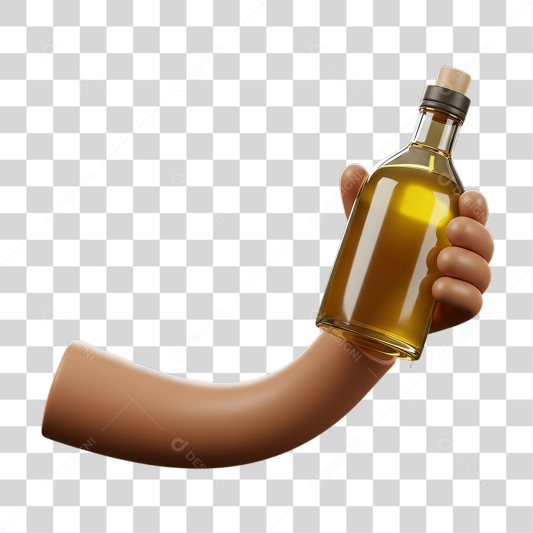Elemento 3D Mão Segurando Garrafa de Vidro PNG Transparente