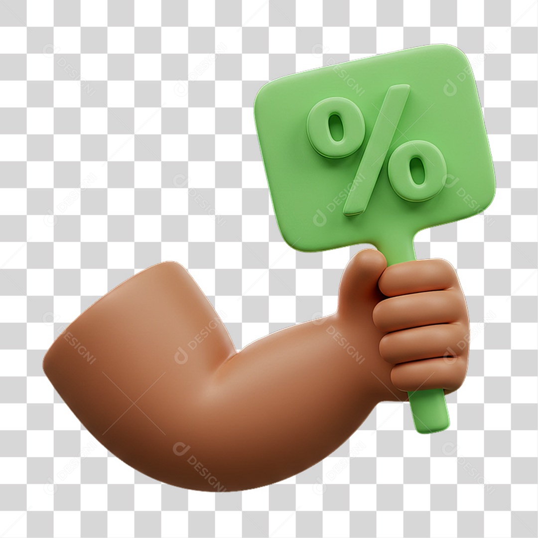 Elemento 3D Mão Segurando Placa com Porcentagem PNG Transparente