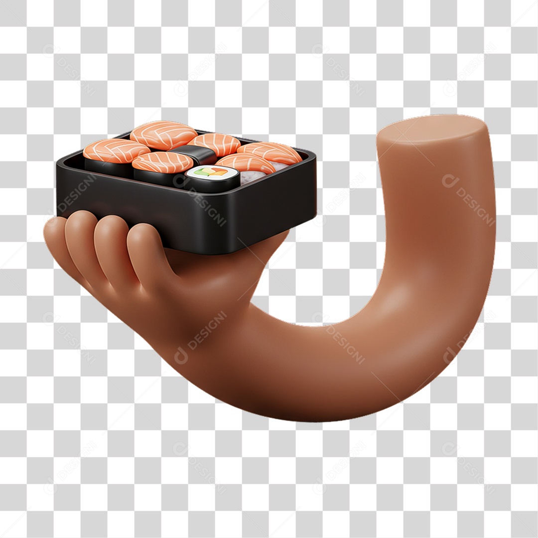 Elemento 3D Mão Segurando Bandeja de Sushi PNG Transparente