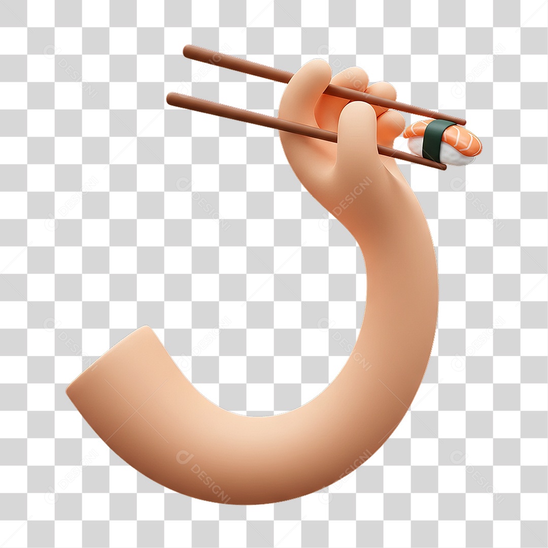 Elemento 3D Mão Segurando Palitos com Sushi PNG Transparente