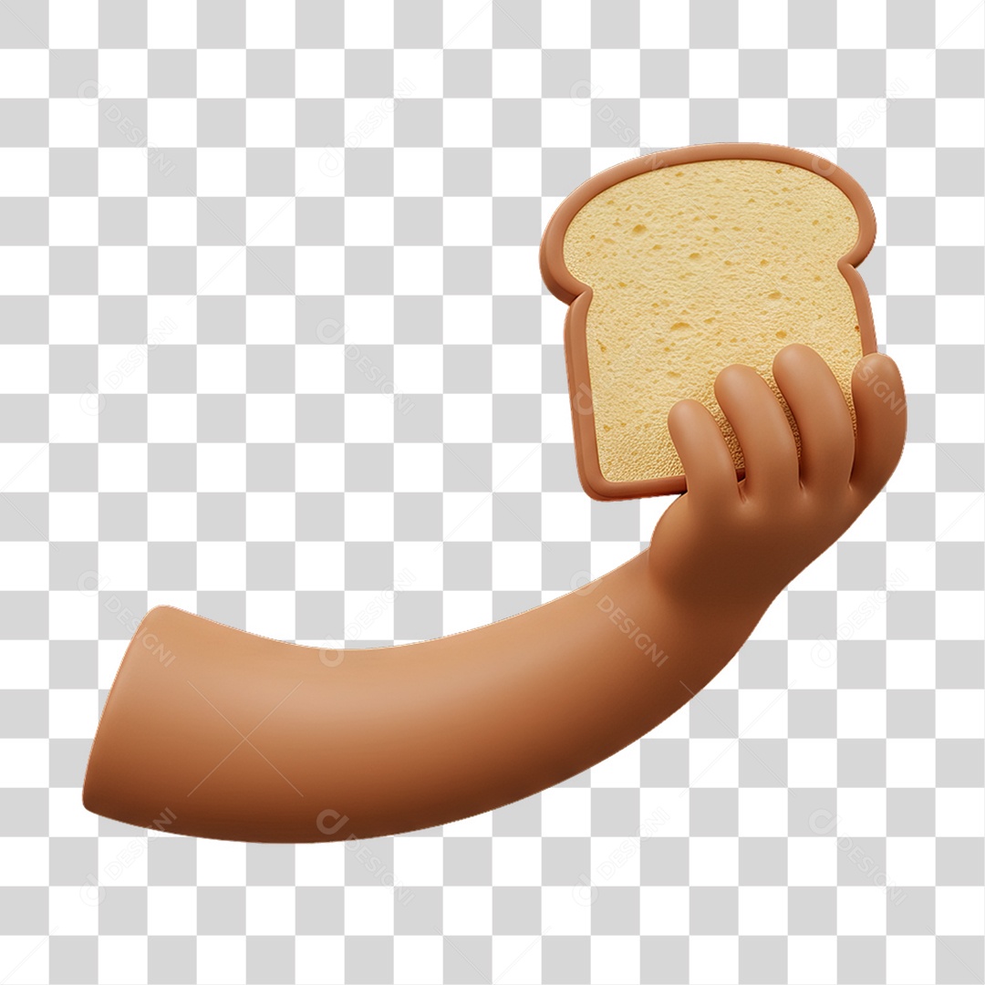 Elemento 3D Mão Segurando Fatia de Pão PNG Transparente