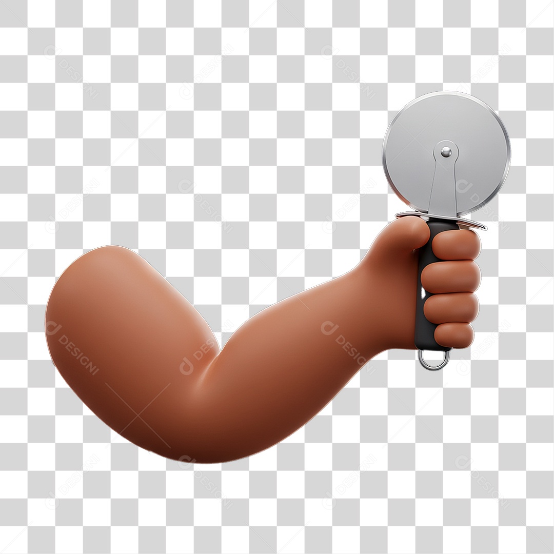 Elemento 3D Mão Segurando Cortador de Pizza PNG Transparente